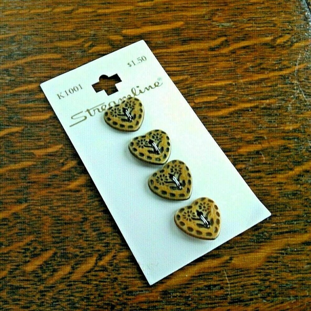 Vintage Buttons Hearts Daisy Flowers Hand Knit 2 Cards Flora K1001 Wool Cardigan - Picture 14 of 16